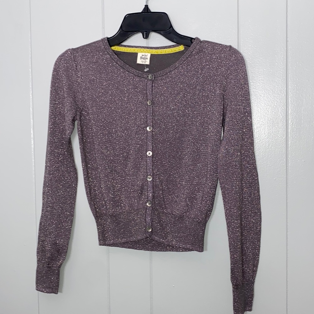 Mini Boden Girl’s Gray Metallic Long Sleeve Cardigan Size 11/12